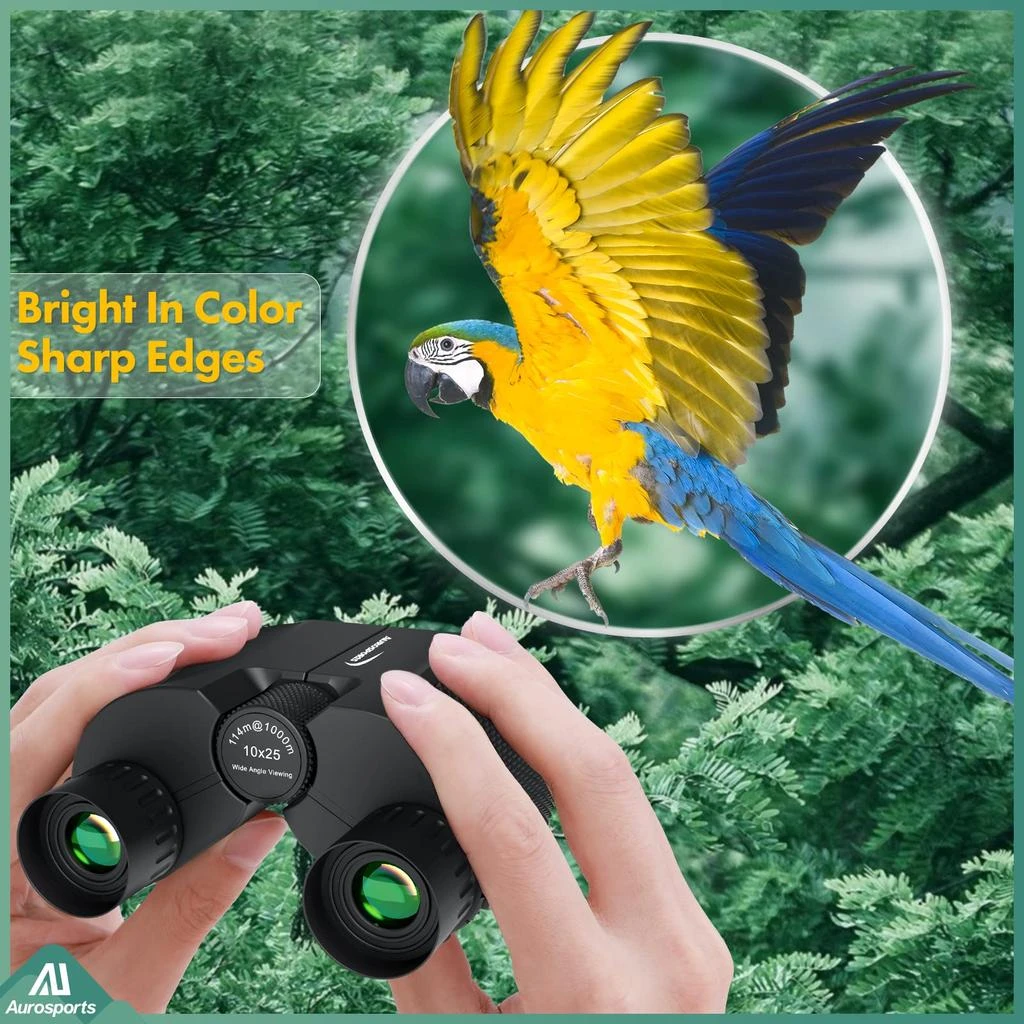 商品Aurosports|Aurosports 10x25 Binoculars for Adults and Kids, Large View Compact Binoculars with Low Light Vision, Easy Focus Small Binoculars for Bird Watching Outdoor Travel Sightseeing Concert Hunting Hiking,价格¥177,第2张图片详细描述