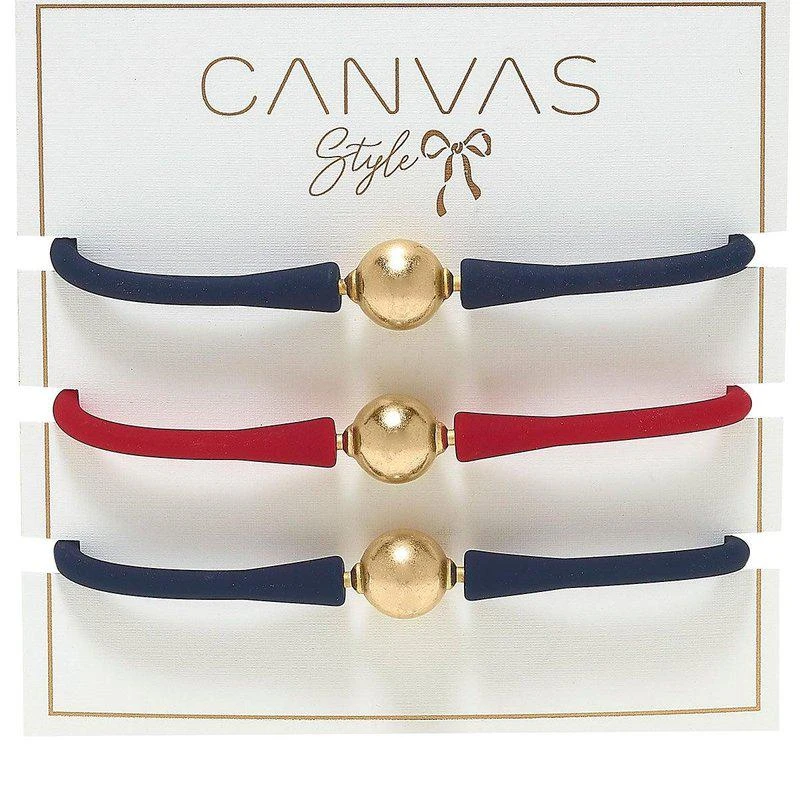 商品Canvas Style|Bali Game Day 24K Gold Bracelet Set of 3 Navy & Red,价格¥574,第2张图片详细描述