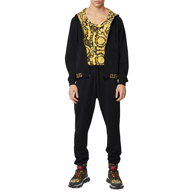 VERSACE 男士黑色希腊回纹镶边运动连帽衫 AGU03005-A233025-A1008 商品