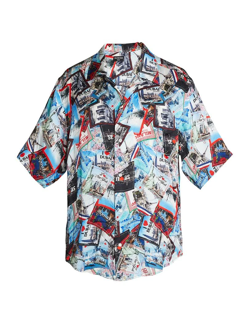 商品Balenciaga|Men's Postcard-Print Camp Shirt,价格¥4515,第2张图片详细描述