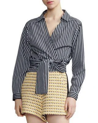 商品Maje|Larva Striped Wrap Top,价格¥834,第1张图片