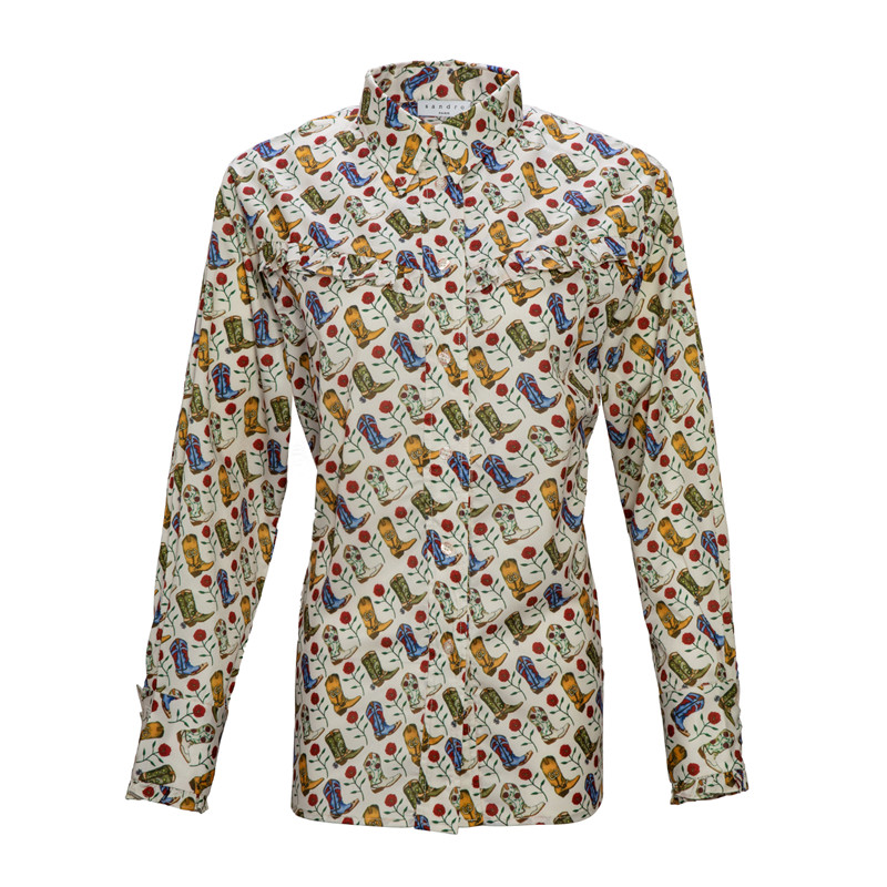 SANDRO 女士印花聚酯纤维衬衫 R130129P-CAMEL商品第1张图片规格展示