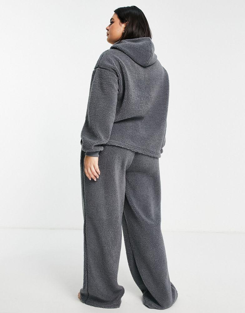 商品ASOS|ASOS DESIGN Curve lounge borg hoodie & straight leg trouser set in grey,价格¥257,第4张图片详细描述