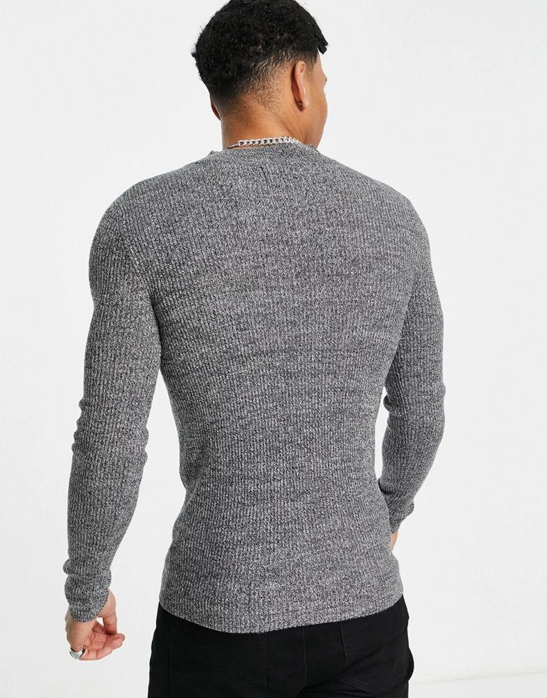 商品ASOS|ASOS DESIGN knitted muscle fit rib turtle neck jumper in grey twist,价格¥193,第3张图片详细描述