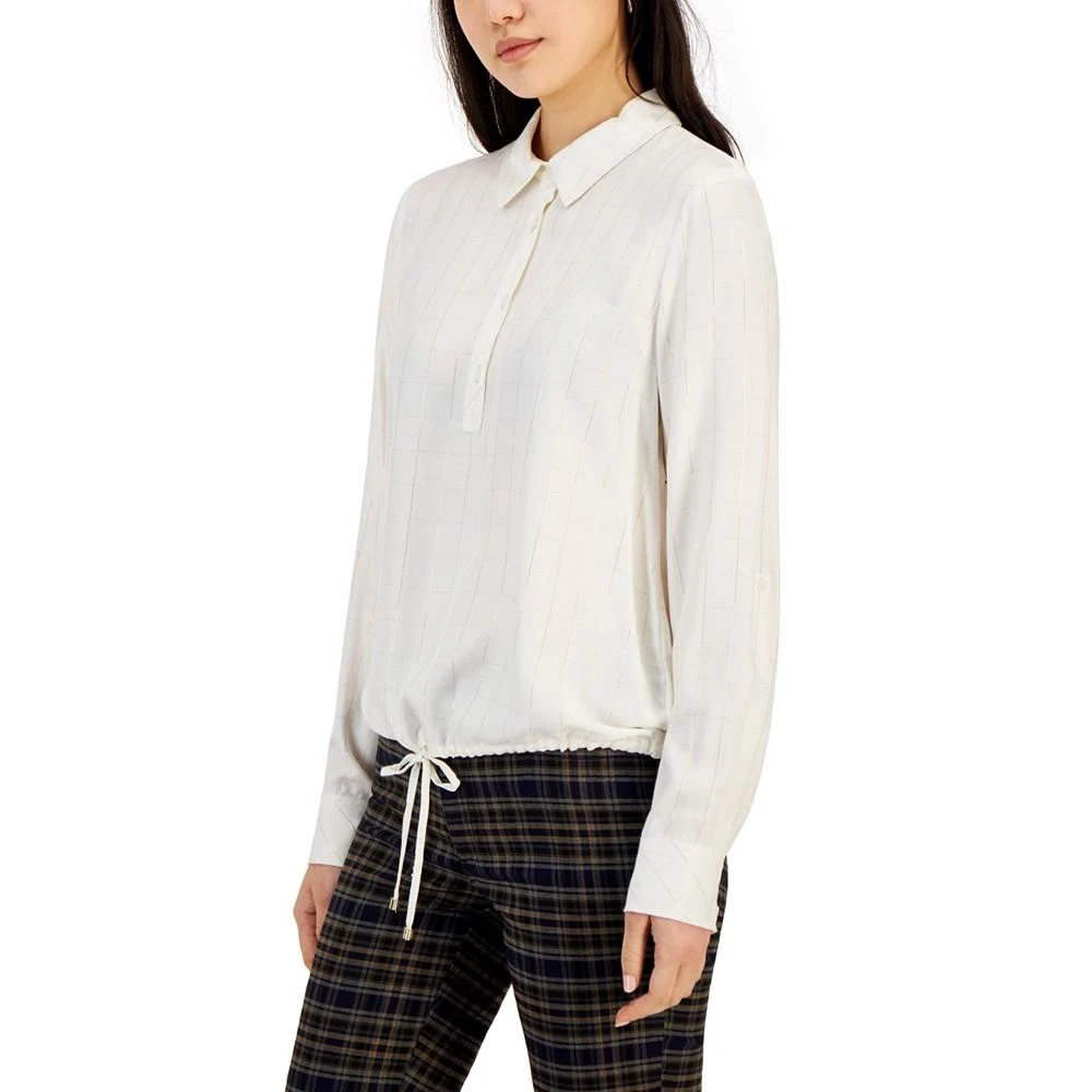 商品Tommy Hilfiger|Women's Tie-Hem Roll-Tab Lurex Check Top,价格¥178,第1张图片