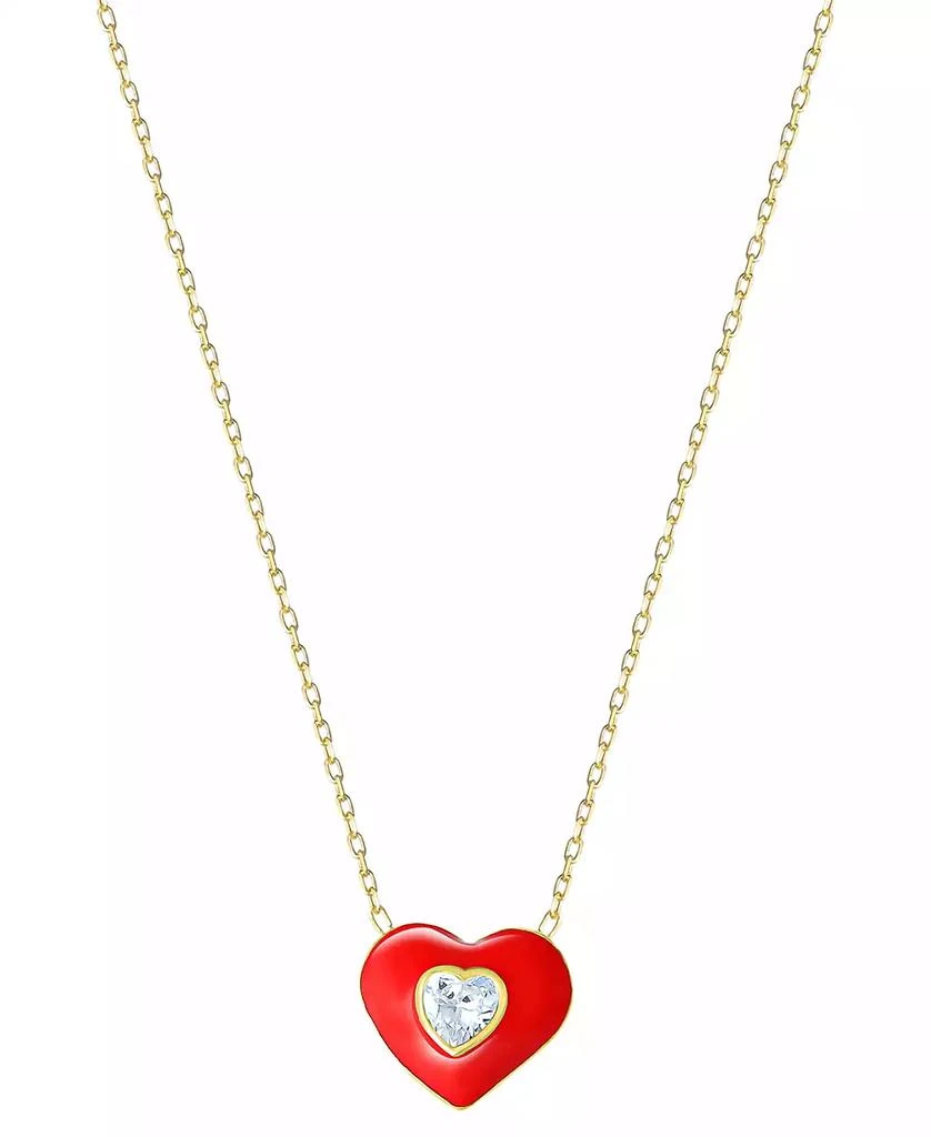 商品Giani Bernini|Cubic Zirconia & Red Enamel Heart Pendant Necklace in 18k Gold-Plated Sterling Silver, 16-1/2" + 1-1/2" extender, Created for Macy's,价格¥183,第3张图片详细描述