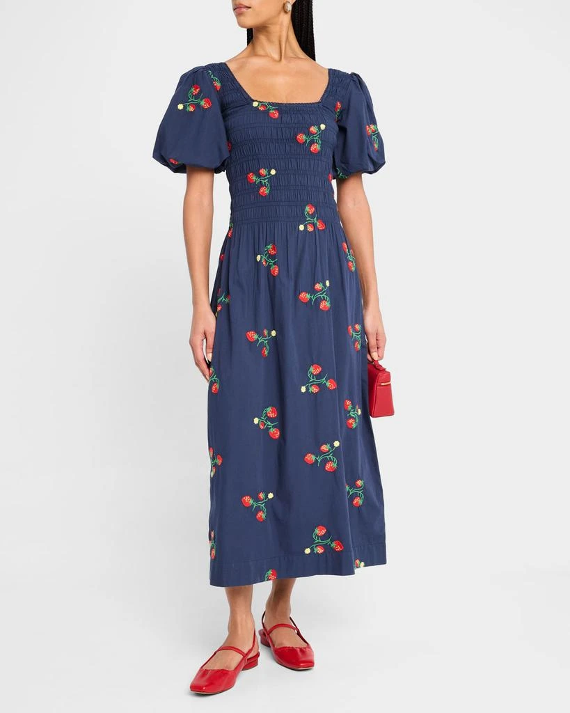 商品Damson Madder|Lauren Strawberry Puff-Sleeve Midi Dress,价格¥1587,第4张图片详细描述