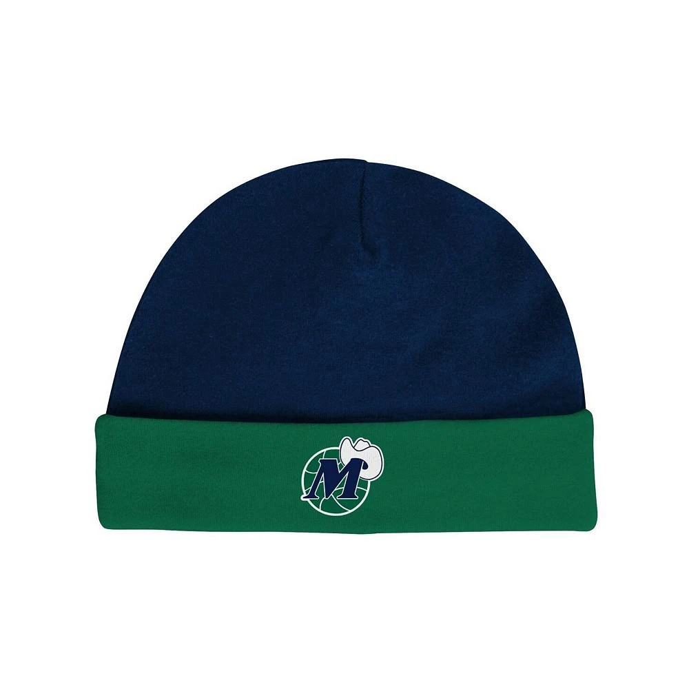 商品Mitchell & Ness|Infant Boys and Girls Navy, Green Dallas Mavericks Hardwood Classics Bodysuits and Cuffed Knit Hat Set,价格¥301,第3张图片详细描述