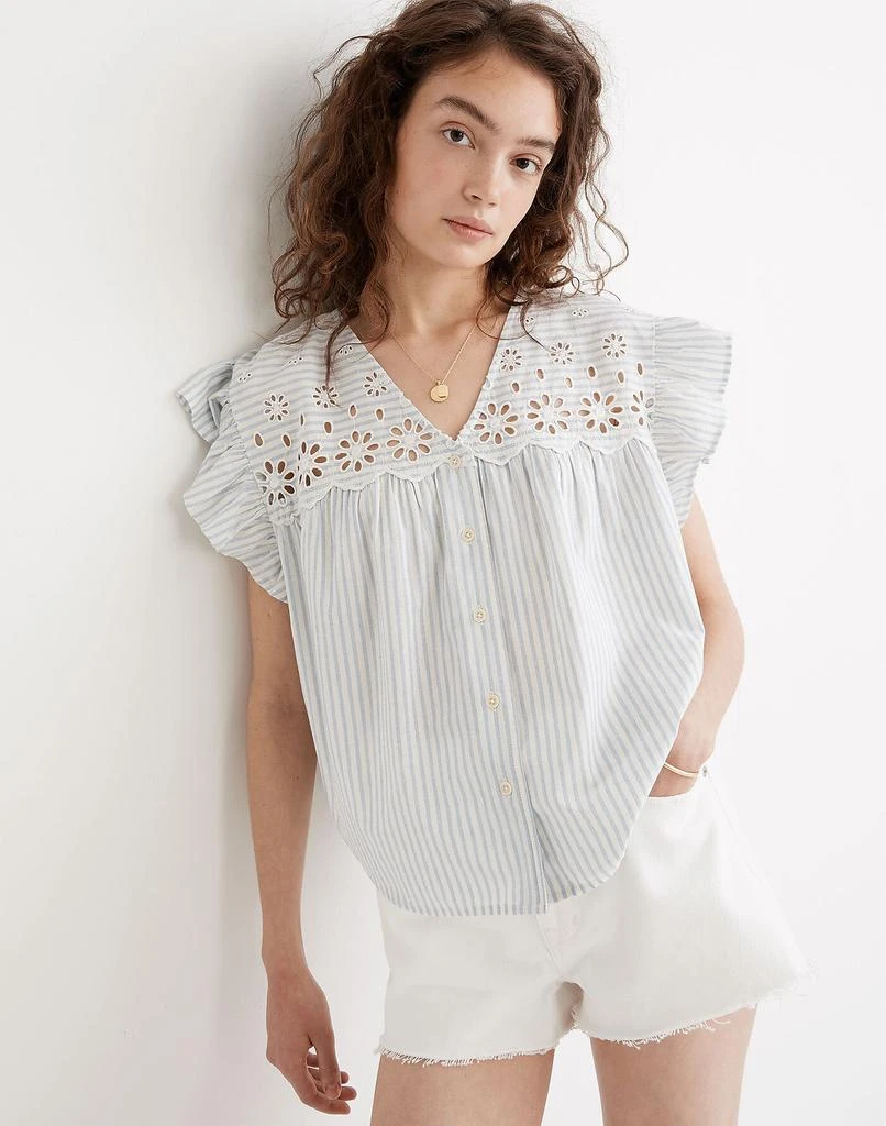 商品Madewell|Eyelet Button-Front Shirt in Stripe,价格¥394,第1张图片