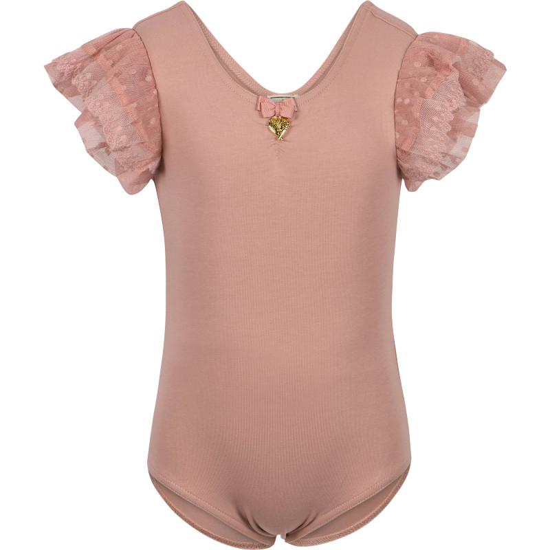 Lace and mesh detailing logo bodysuit in tea rose商品第1张图片规格展示