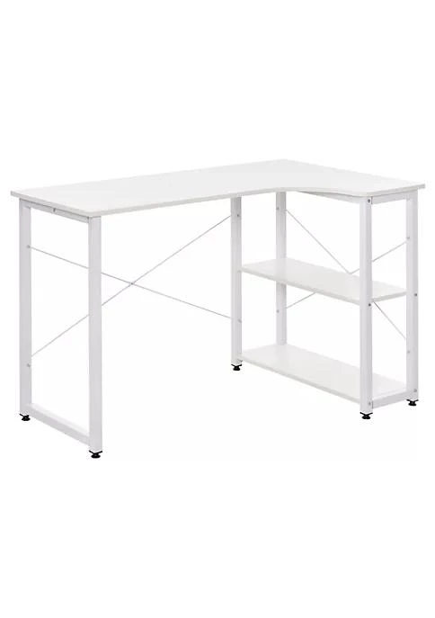 商品HOMCOM|L Shaped Computer Desk Home Office Corner Desk Study Workstation Table With With Wide Desktop 2 Side Shelves Steel Frame White,价格¥953,第1张图片
