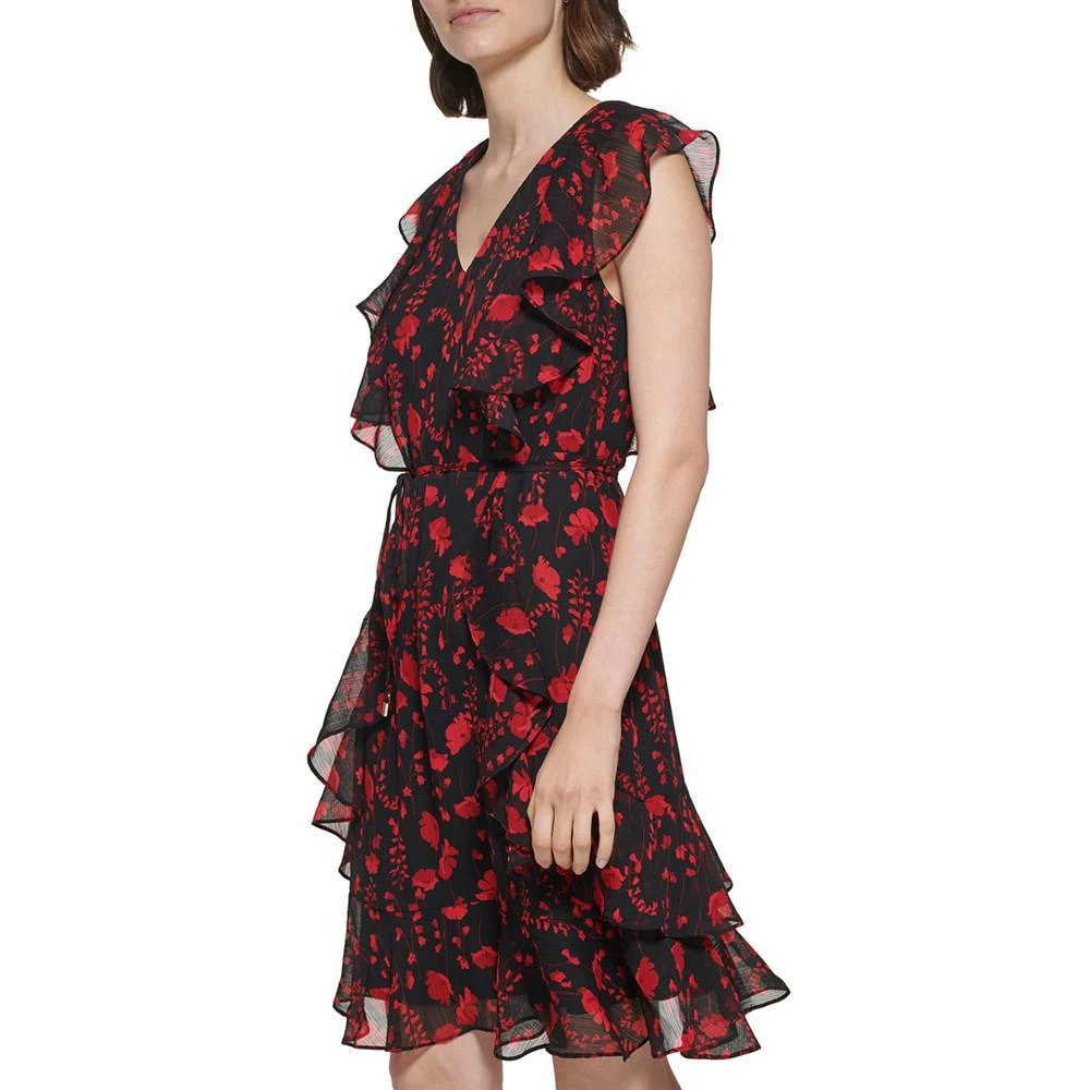 商品Tommy Hilfiger|Petite Floral-Print Ruffled Fit & Flare Dress,价格¥386,第4张图片详细描述