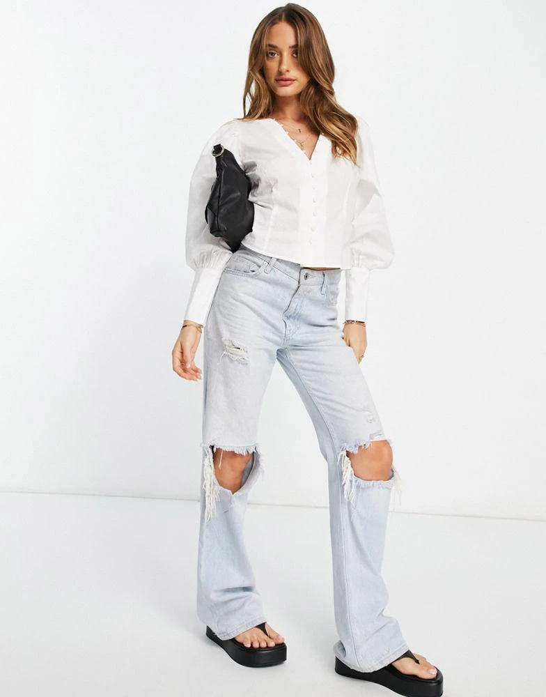 商品VERO MODA|Vero Moda button detail puff sleeve blouse in white,价格¥202,第4张图片详细描述