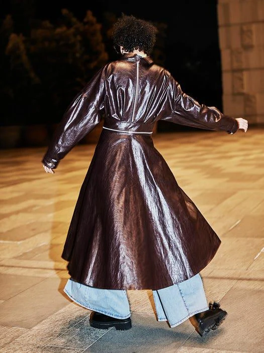 商品HOLY NUMBER 7|VEGAN LEATHER LONG ONE-PIECE ZIPPER JACKET BROWN,价格¥2953,第3张图片详细描述
