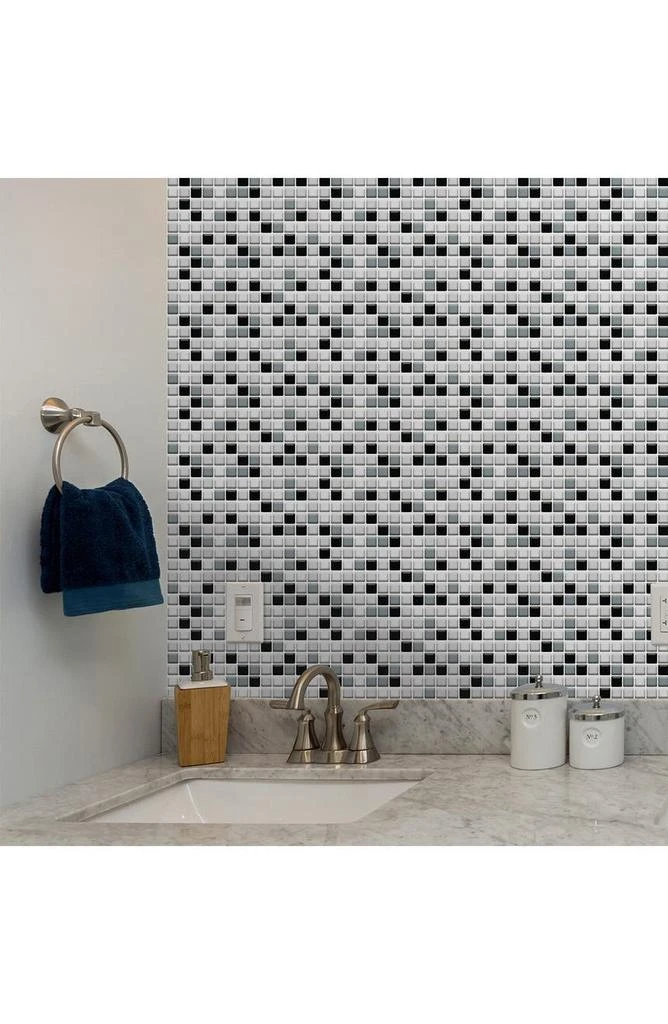 商品WALPLUS|Classic Black and White Mosaic Glossy 3D Sticker Tile - 30cm x 15cm (11.8" x 6") - 12-Piece in a pack,价格¥318,第2张图片详细描述
