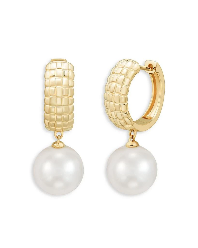 商品Bloomingdale's Fine Collection|Ming Pearl Dangle Textured Hoop Earrings in 14K Yellow Gold,价格¥22106,第1张图片