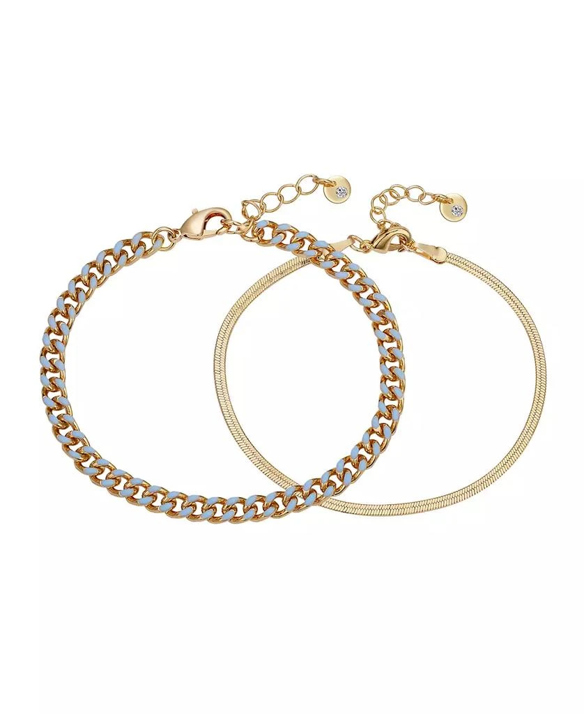 商品Unwritten|14K Gold Flash-Plated Light Blue Enamel Curb Chain and Herringbone Chain Bracelet Set,价格¥149,第1张图片