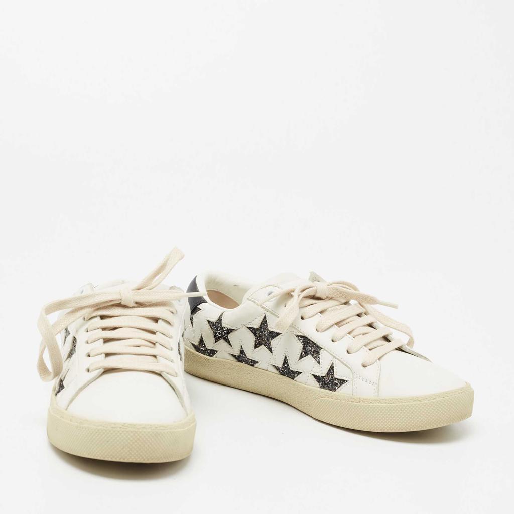 商品[二手商品] Yves Saint Laurent|Saint Laurent White/Black Leather  And Glitter Star Patch Low Top Sneakers Size  37,价格¥2766,第6张图片详细描述