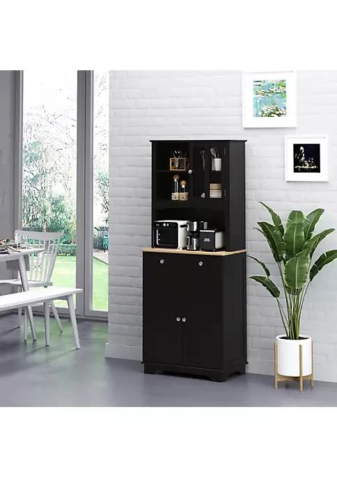 商品HOMCOM|67 Kitchen Buffet With Hutch Pantry With Framed Doors 2 Drawers And Open Microwave Countertop Black,价格¥1965,第2张图片详细描述