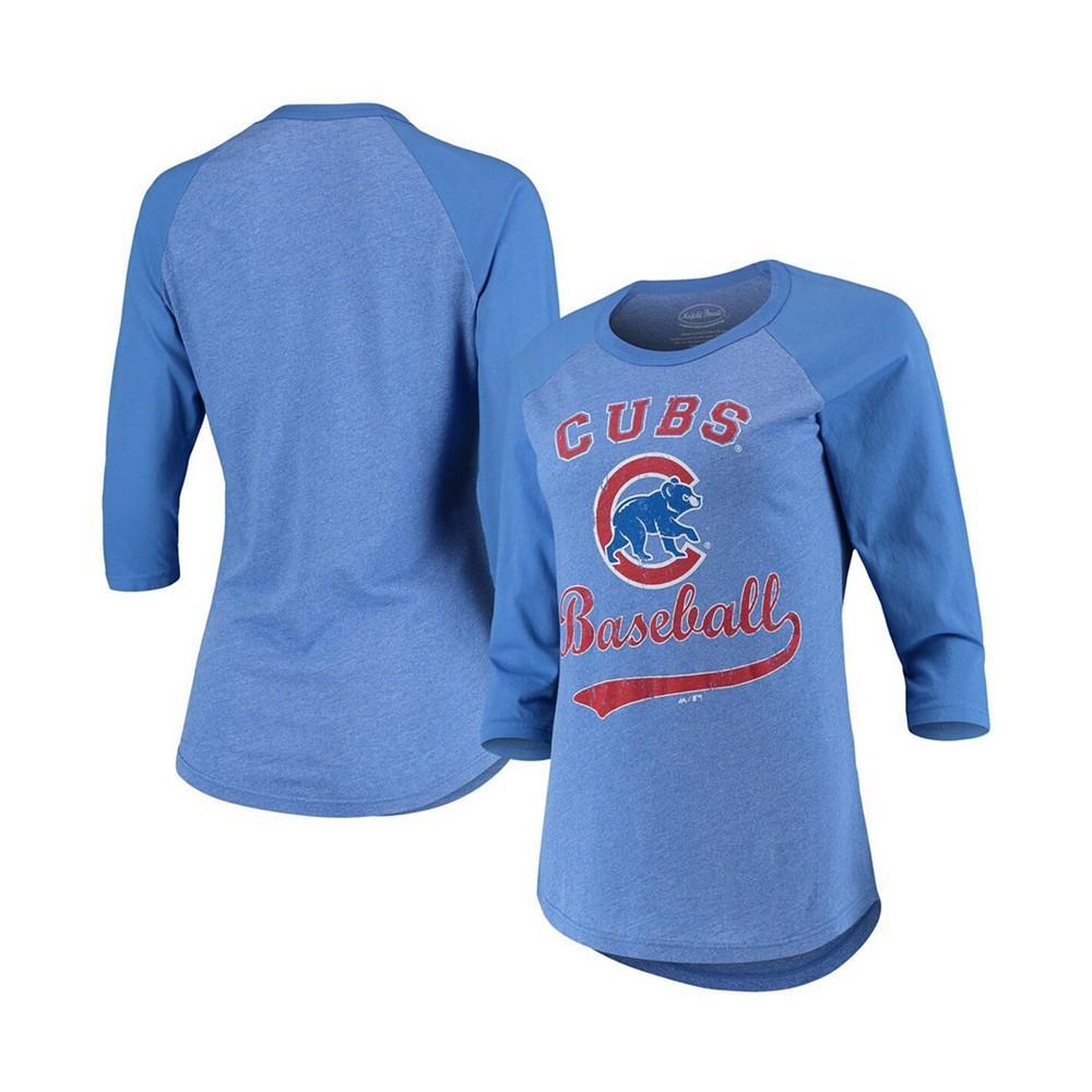 商品Majestic|Women's Royal Chicago Cubs Team Baseball Three-Quarter Raglan Sleeve Tri-Blend T-shirt,价格¥221,第4张图片详细描述