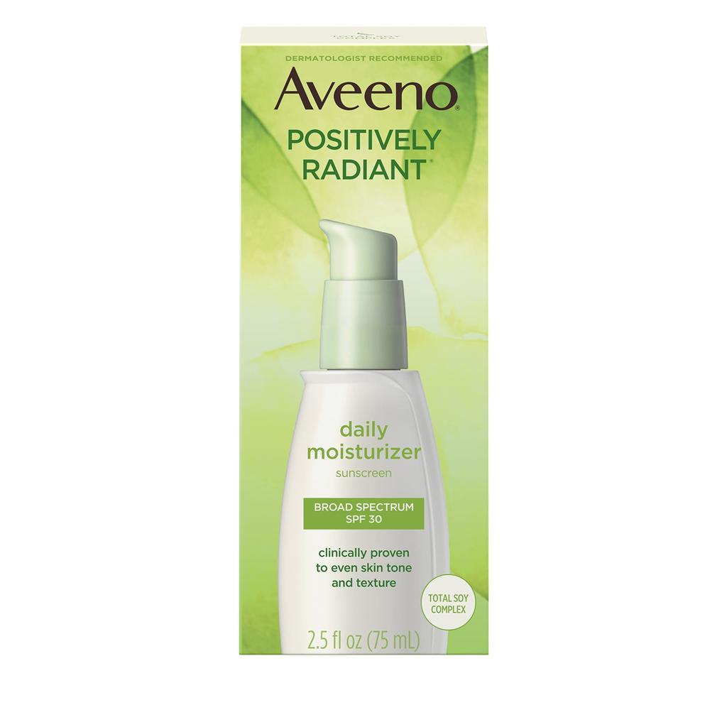 商品Aveeno|Aveeno Positively Radiant Daily Facial Moisturizer with Total Soy Complex and Broad Spectrum SPF 30 Sunscreen, Oil-Free and Non-Comedogenic, 2.5 fl. oz,价格¥118-¥163,第4张图片详细描述