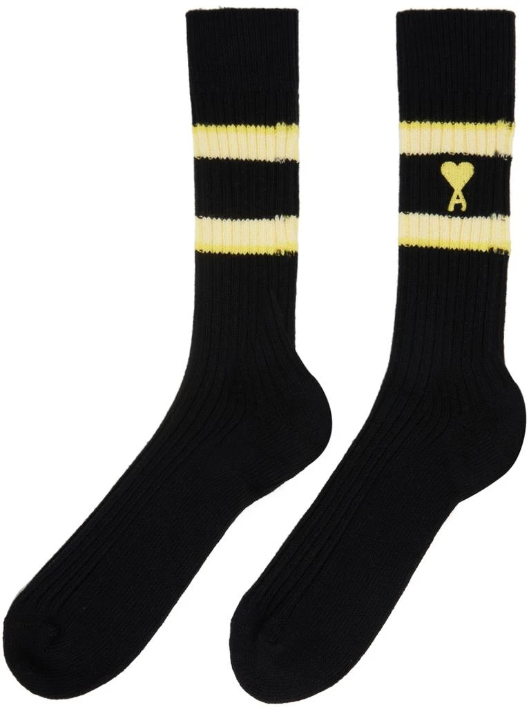 商品AMI|Black & Yellow Ami De Cœur Socks,价格¥139,第2张图片详细描述