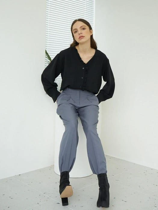 商品BIBYSEOB|T03 V NECK OVER SHIRT BLACK,价格¥653,第2张图片详细描述