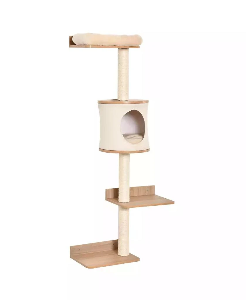商品PawHut|4-Level Wall Mounted Cat Tree Activity Center w/ Bed Scratching Posts,价格¥704,第2张图片详细描述
