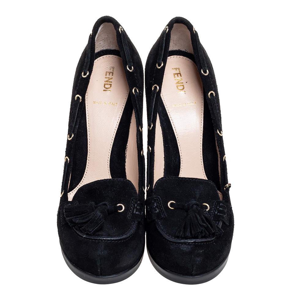 Fendi Black Suede Tassel Detail Loafer Pumps Size 37商品第3张图片规格展示