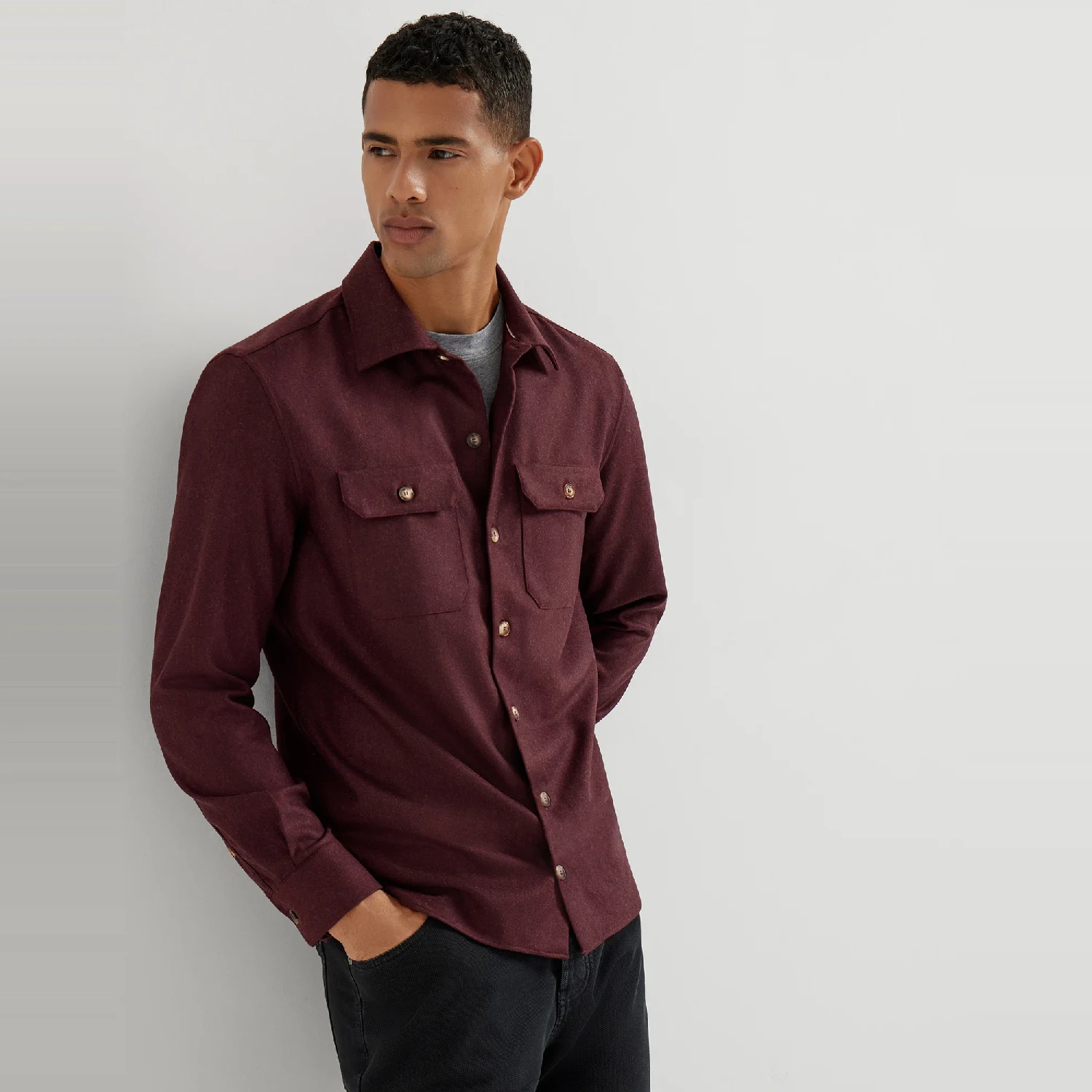 【预售】 25春夏 男士 长袖衬衫 Surchemise en flanelle de laine vierge à poches poitrine 252M038P0720C544  商品