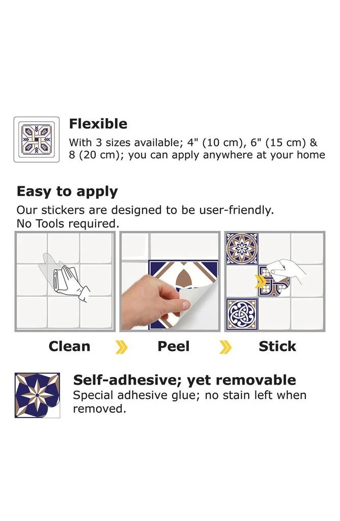 商品WALPLUS|Royal 72-Piece Tile Sticker Set,价格¥239,第3张图片详细描述