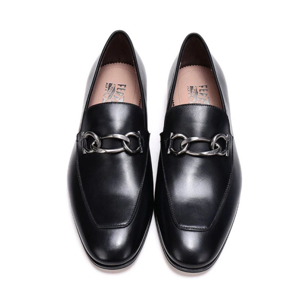 SALVATORE FERRAGAMO 男士黑色牛皮乐福鞋皮鞋 0696061 商品