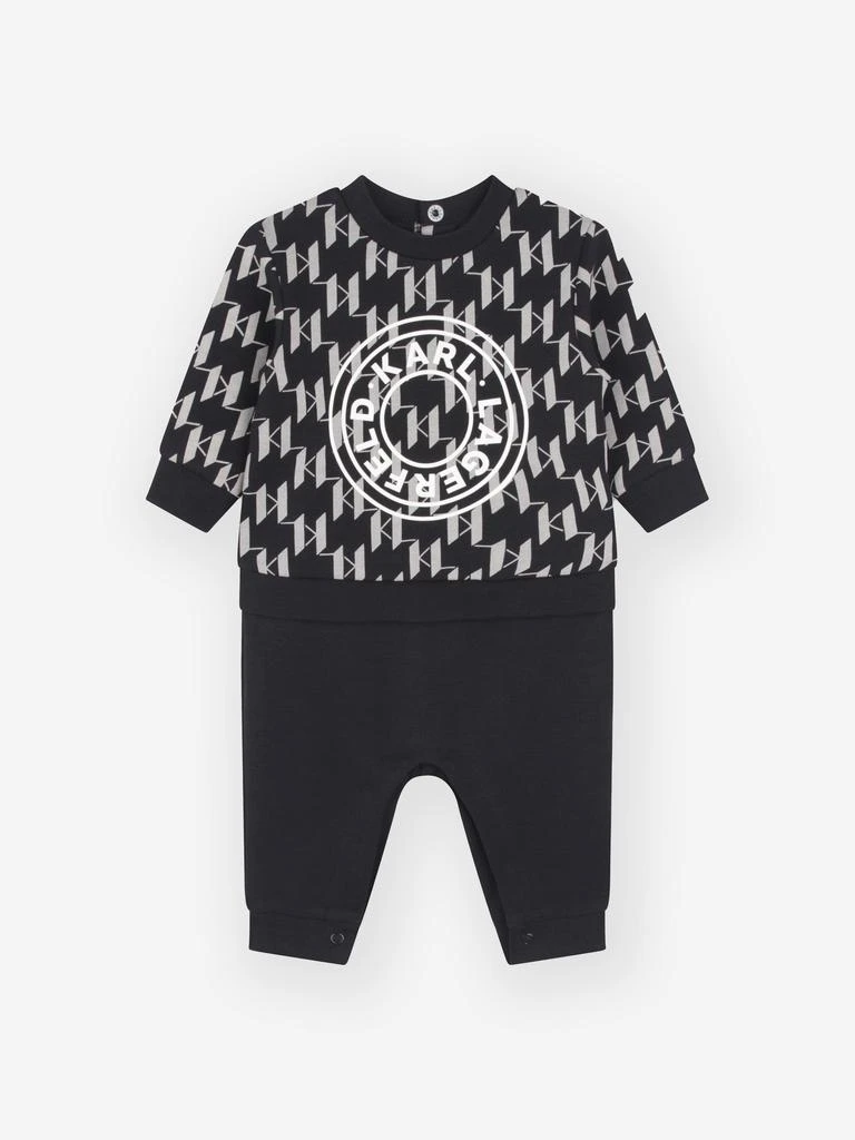 商品Karl Lagerfeld Paris|Karl Lagerfeld Baby Boys Logo Print Romper in Black,价格¥475,第1张图片