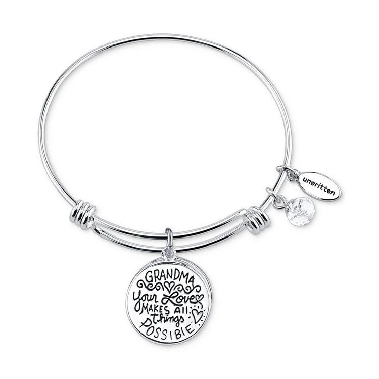 商品Unwritten|Grandmother Message Crystal Disc Charm Bangle Bracelet in Stainless Steel,价格¥412,第3张图片详细描述