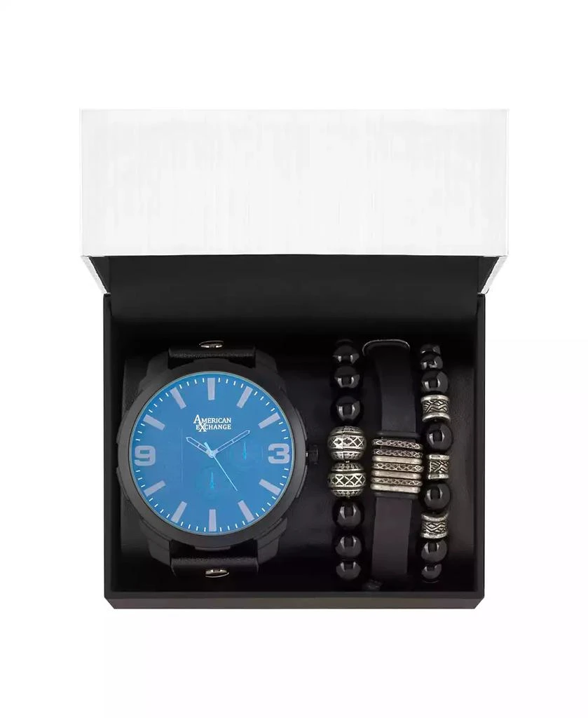 商品American Exchange|Men's Black Analog Quartz Watch And Holiday Stackable Gift Set,价格¥353,第2张图片详细描述