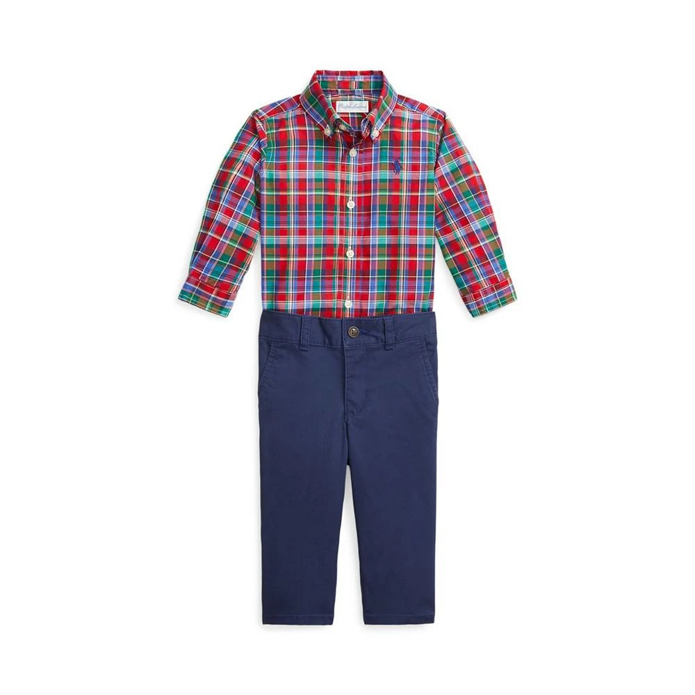商品Ralph Lauren|Baby Boys Plaid Cotton Shirt and Flex Abrasion Pants Set,价格¥564,第1张图片