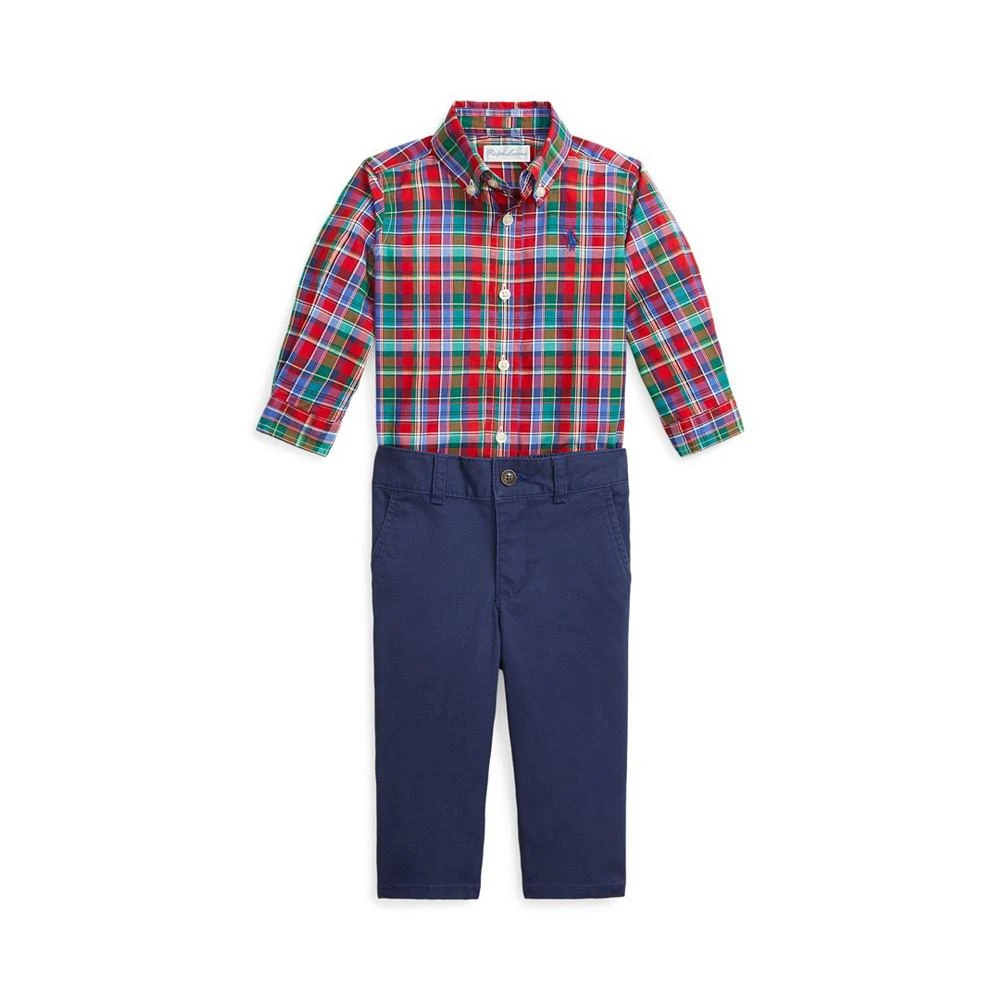 商品Ralph Lauren|Baby Boys Plaid Cotton Shirt and Flex Abrasion Pants Set,价格¥228,第1张图片