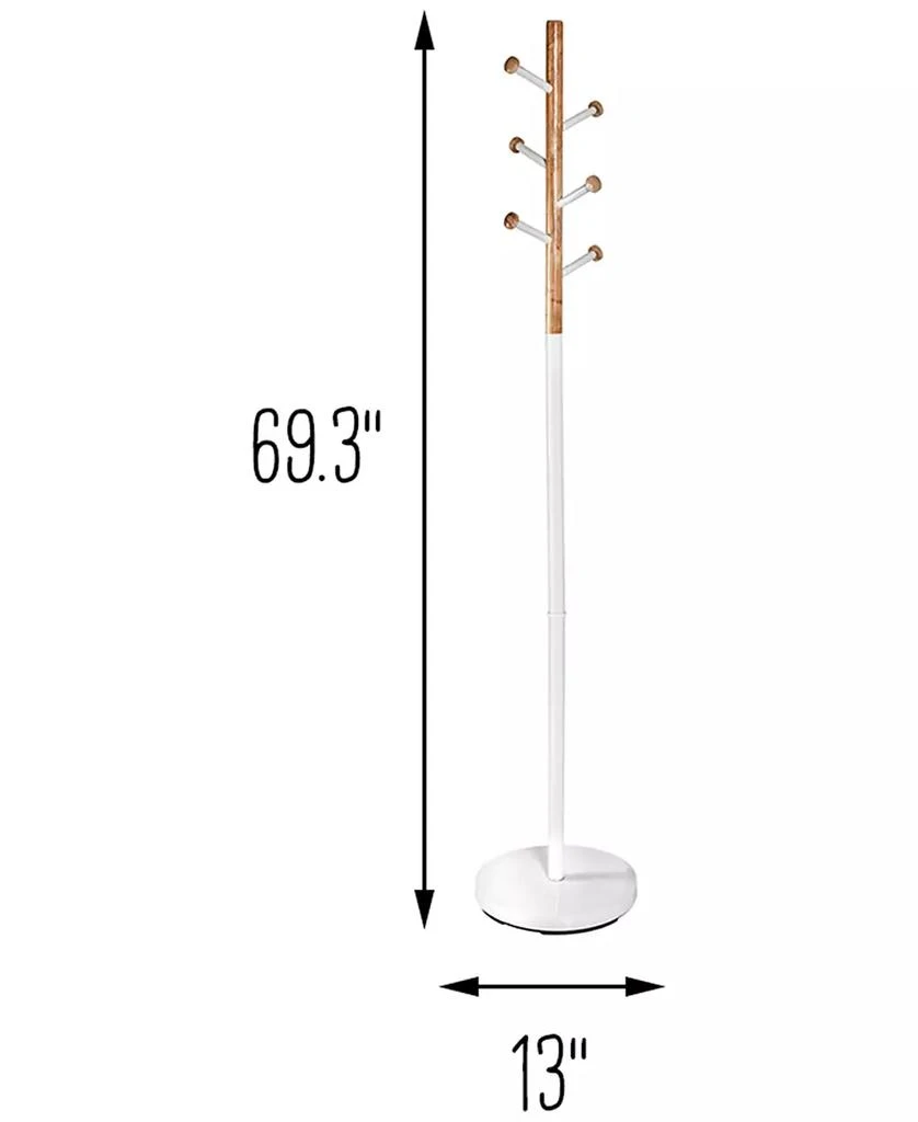 Freestanding White Wood-Accented Corner Coat Rack with 6 Hooks 商品