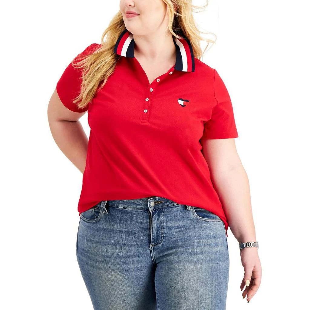 商品Tommy Hilfiger|Tommy Hilfiger Womens Plus Stripes Logo Polo Top,价格¥122,第1张图片