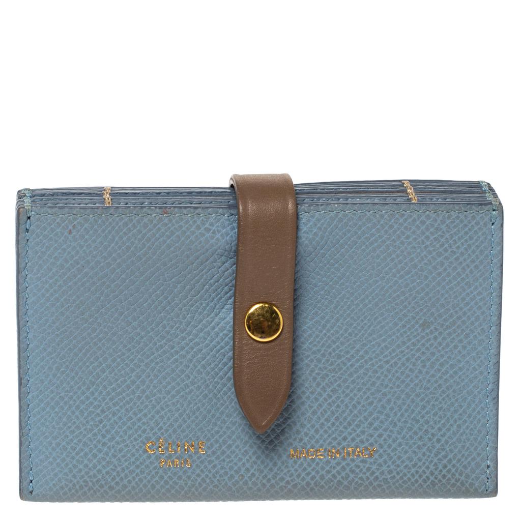 Celine Dusty Blue Grained Leather Accordeon Card Holder商品第1张图片规格展示