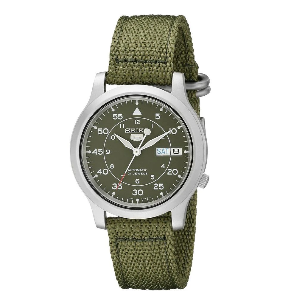 商品Seiko|Men's SNK805 SEIKO 5 Automatic Stainless Steel Watch with Green Canvas,价格¥1863,第1张图片