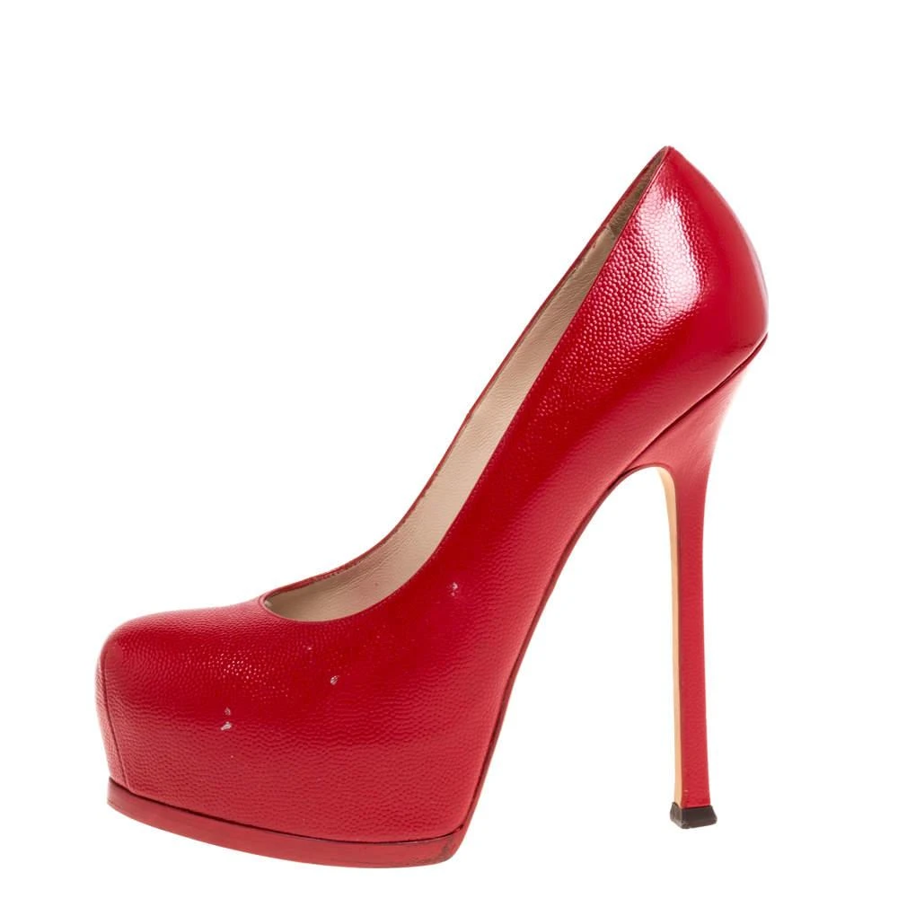 商品[二手商品] Yves Saint Laurent|Saint Laurent Paris Red Leather Tribtoo Platform Pumps Size 38.5,价格¥1268,第2张图片详细描述