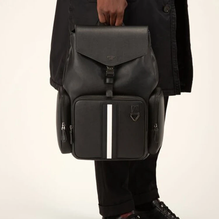 商品[国内直发] Bally|巴利 经典条纹 牛皮 双肩包 中号 男款 黑色,价格¥6103,第9张图片详细描述