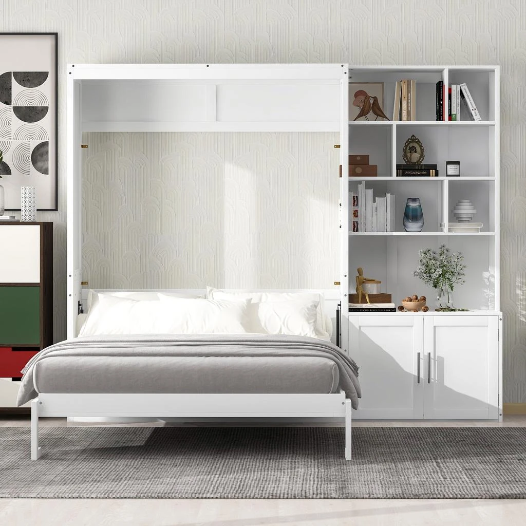 商品Streamdale Furniture|Streamdale Full Size Murphy Bed with Multiple Storage Shelves and A Cabinet,价格¥11209,第1张图片