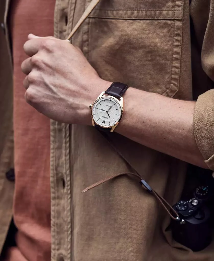 商品Citizen|Eco-Drive Men's Brown Leather Strap Watch 42mm,价格¥2041,第4张图片详细描述