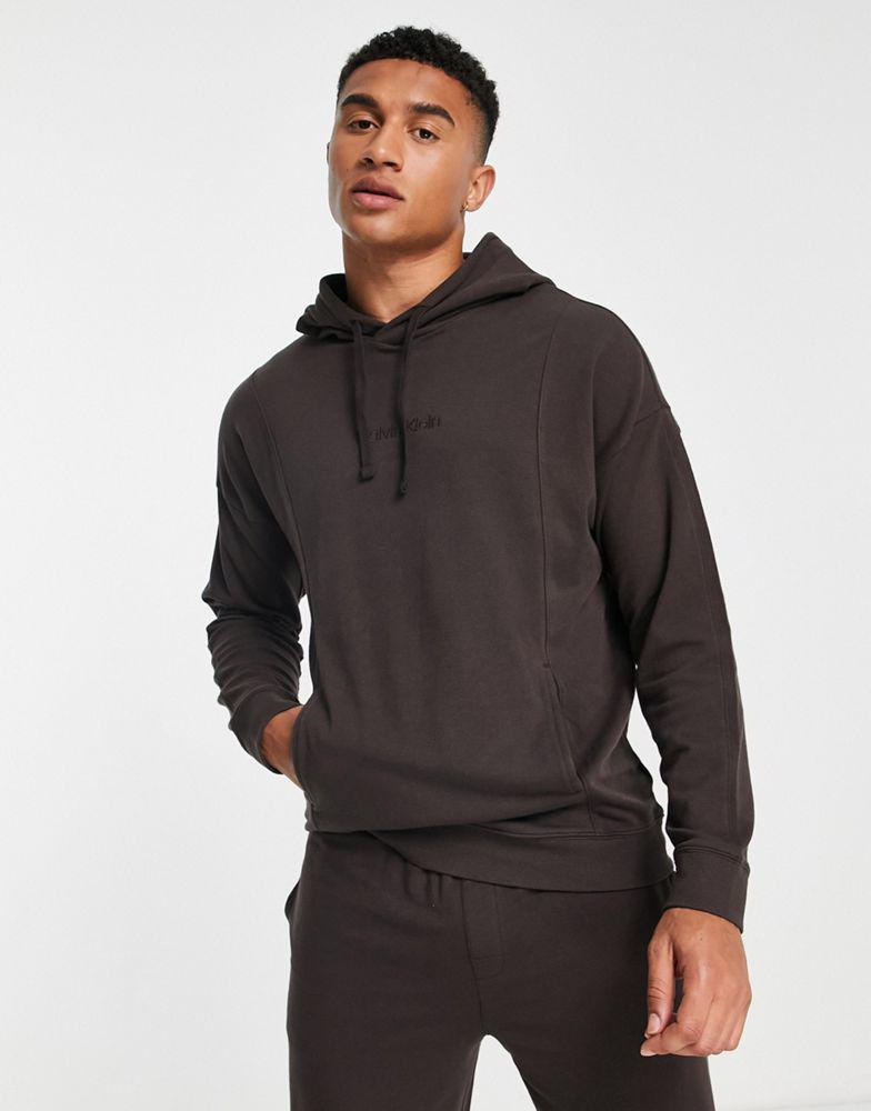 Calvin Klein tonal logo lounge hoodie in brown co-ord商品第3张图片规格展示