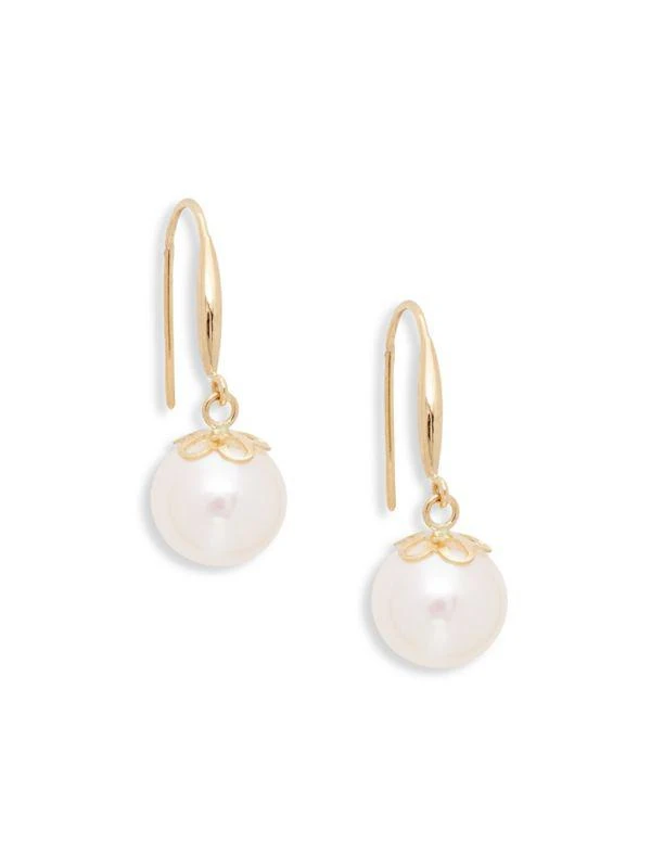 商品BELPEARL|18K Yellow Gold & 9mm White Cultured Pearl Drop Earrings,价格¥1187,第1张图片