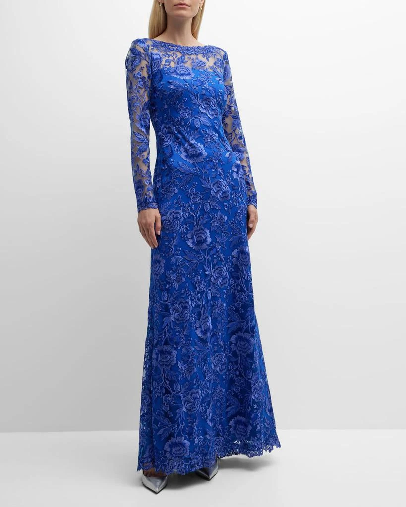 商品Tadashi Shoji|Floral-Embroidered Illusion Lace Gown,价格¥4253,第3张图片详细描述