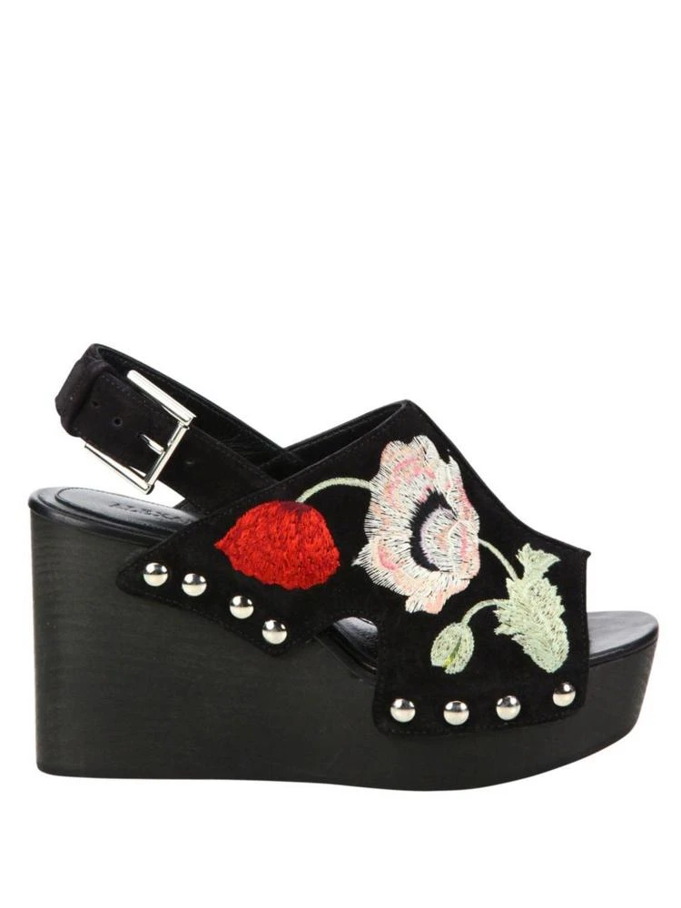 商品Alexander McQueen|Floral-Embroidered Suede Wedge Slingbacks,价格¥2985,第5张图片详细描述