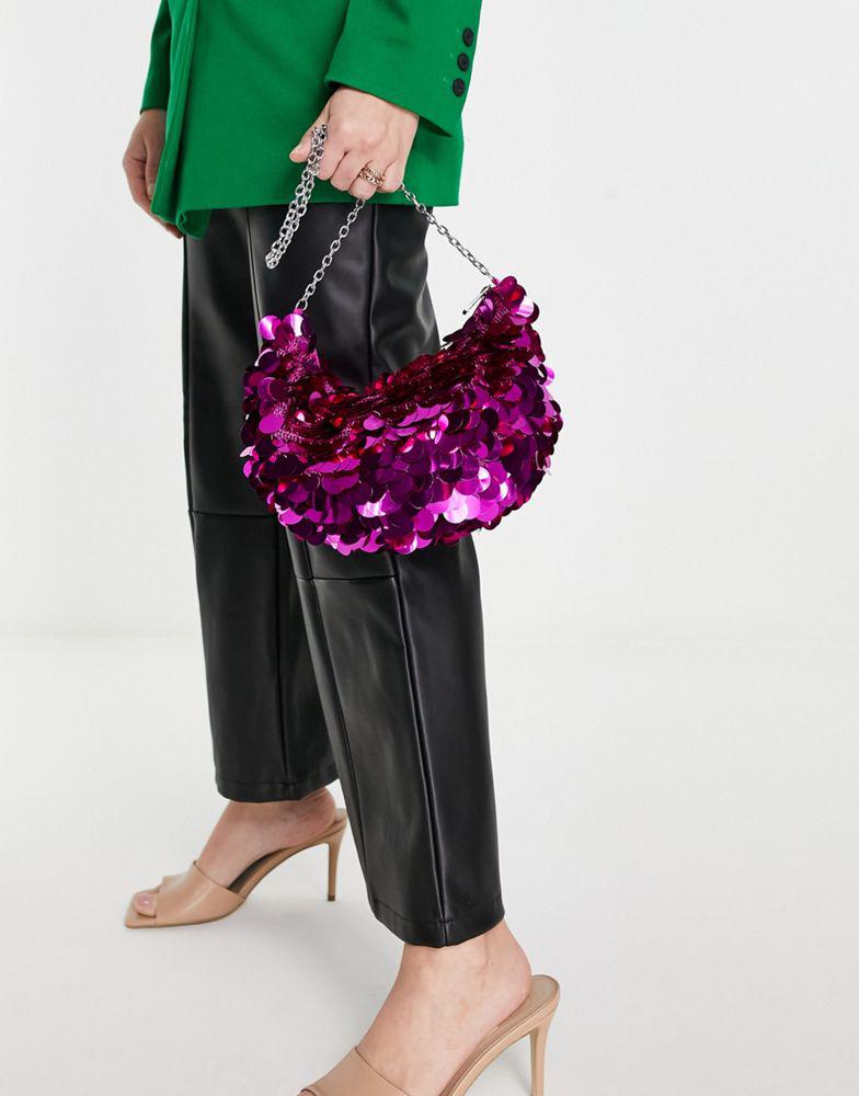 ASOS DESIGN shoulder bag with large sequin discs in pink metallic商品第1张图片规格展示